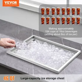 Drop in Ice Chest, 22"L x 17"W x 12"H Stainless Steel Ice Cooler, Commercial Ice Bin with Cover, 40 qt Outdoor Kitchen Ice Bar,