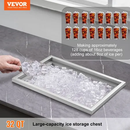 Drop in Ice Chest, 51 cm L x 36 cm W x 30.5 cm H Stainless Steel Ice Cooler, Commercial Ice Bin with Cover, 37.9 L Outdoor Kitch