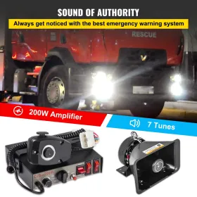 200W Car Warning Alarm Vehicle 7 Sound Loud Warning Alarm Kit MIC System Emergency Fire Siren PA Speaker