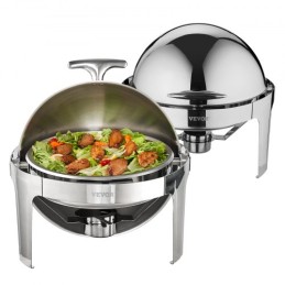 Rulle Top Chafing Dish Buffet Set, 6 Qt 2 Pack, rustfrit stål chafer med 2 pander i fuld størrelse, rund catering varmere