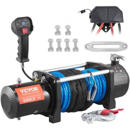 Elektrisk spil, 12V 8000 lb Load Capacity Nylon Rope Winch, IP67 7/20â €  X 85ft ATV Winch med trådløs håndholdt