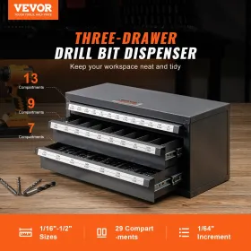 Drill Bit Dispenser Cabinet, Three-Drawer Drill Bit Organizer Cabinet for 1/16" to 1/2", Steel Drill Dispenser Organizer