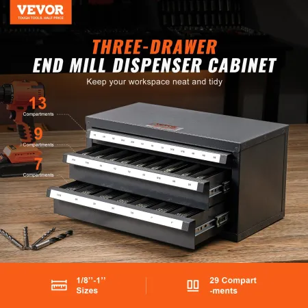 End Mill Dispenser Cabinet, Three-Shane End Mill Organizer