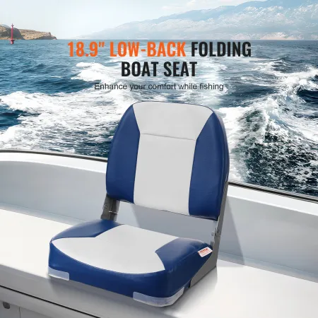 Boat Seat, 18.9" Low Back Boat Seat, Folding Boat Chair with Thickened Sponge Padding and Hinge, Fold-Down Boat Captain Chair