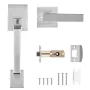 Front Door Handle, Satin Nickel Square Handle Set with Lever Door Handle No Lock, Adjustable Hole Space, Entry Door Handle with 