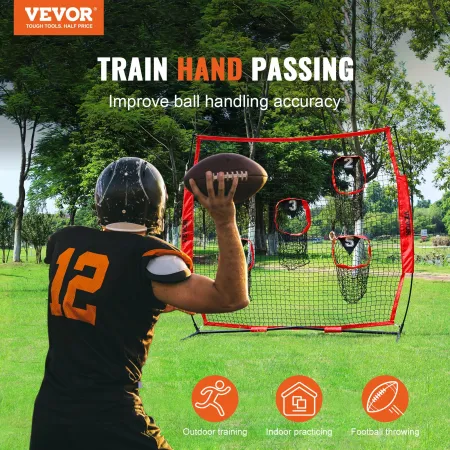 7 x 7 ft Football Trainer Throwing Net, Training Throwing Target Practice Net with 5 Target Pockets, Knotless Net Includes Bow F