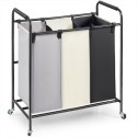 3-Section Laundry Basket, Heavy Duty Laundry Hamper Storage Organizer, Laundry Sorter Cart with Heavy Duty Lockable Wheels for