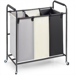 3-Section Laundry Basket, Heavy Duty Laundry Hamper Storage Organizer, Laundry Sorter Cart with Heavy Duty Lockable Wheels for