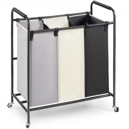 3-Section Laundry Basket, Heavy Duty Laundry Hamper Storage Organizer, Laundry Sorter Cart with Heavy Duty Lockable Wheels for