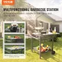 Outdoor Grill Dining Cart with Double-Shelf, BBQ Movable Food Prep Table, Multifunctional Foldable Iron Table Top, Portable Modu