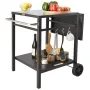 Outdoor Grill Dining Cart with Double-Shelf, BBQ Movable Food Prep Table, Multifunctional Foldable Iron Table Top, Portable Modu