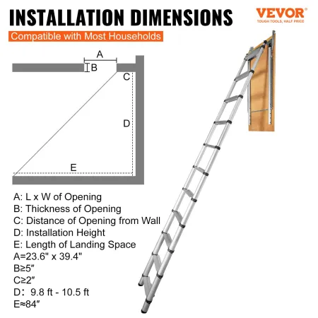 Attic Ladder Telescoping, 158.8 kg Capacity, 100 cm x 60 cm, Multi-Purpose Aluminium Extension, Lightweight and Portable, Fits 3
