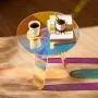 Round Iridescent Side Table, Acrylic End Table, Clear Rainbow Acrylic Coffee Table for Drink, Food, Snack used in Living Room, B
