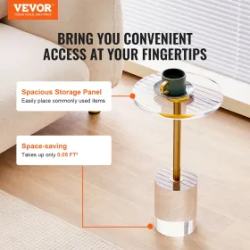 Clear Acrylic End Table, Acrylic Side Table with a Solid Base, 11.9 x 11.9 inch Round Tabletop, 21.4 inch High, for Coffee,