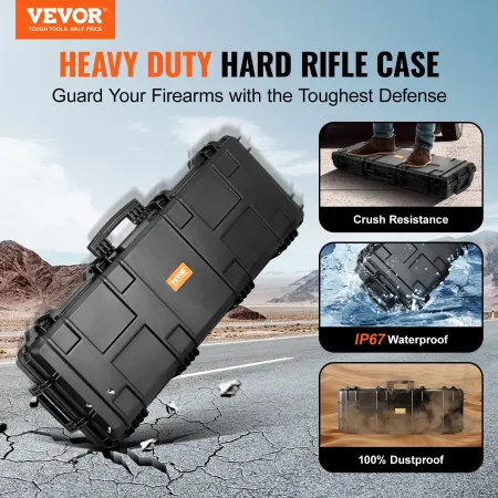 Rifle Case, Rifle Hard Case with 3 Layers Fully-protective Foams, 42 inch lockable Hard Gun Case with Wheels, IP67 Waterproof & 