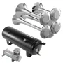 Train Horns Kit, 4 Trumpet Air Horn Kit, 150dB Train Horns for Pickup Trucks, 12V 160 psi Air Compressor 2.6 Gal/10 L Tank with 