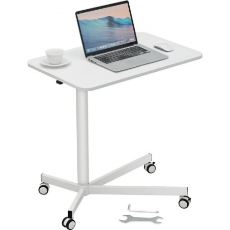 Mobile Standing Desk, 28.5"-44.2" Gas-Spring Height Adjustable Sit-Stand Desk, 360Â° Swivel Wheels (2 Lockable) Portable Rolling