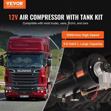 12V luftkompressor med 0,8 gal/3L tank ombord