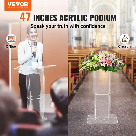 Akrylpodium, 47 "høj, klar akrylpodiumstativ med bred