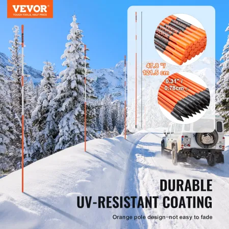 Driveway Markers, 100PCS 122 cm, 0.79 cm Diameter, Orange Fiberglass Poles Snow Stakes with Reflective Tape, 30.48 cm Steel Dril