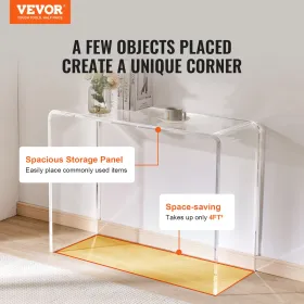 Acrylic Console Table, Clear Acrylic End Table, Transparent Acrylic Side Table 37.95x15x29.13 inch, for Foyer, Living Room,