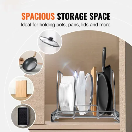 Pan and Pot Rack, Expandable Pull Out Under Cabinet Organizer, Cookie Sheet Baking Pans tray Organization, Adjustable Wire Divid