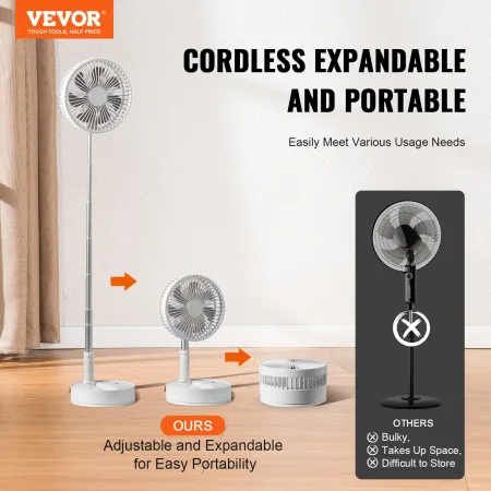 8 Inch Foldable Oscillating Standing Fan with Remote Control, 4 Speed Adjustable Portable Desk Quiet Fan, 7200mah Rechargeable U