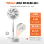 8 Inch Foldable Oscillating Standing Fan with Remote Control, 4 Speed Adjustable Portable Desk Quiet Fan, 7200mah Rechargeable U