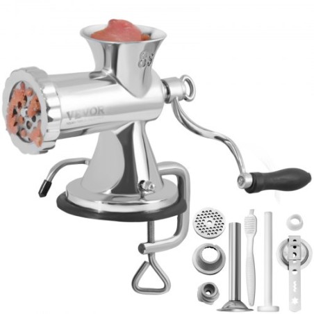 Manual Meat Grinder, 304 Stainless Steel Hand Meat Grinder with Suction Cup + Steel Table Clamp, Meat Mincer Sausage Maker & 2