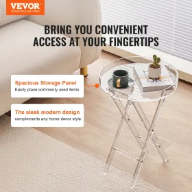 Acrylic Folding Tray Table, Acrylic End Table with Folding X Leg, Clear Acrylic Side Table for Coffee, Drink, Food, Snack used