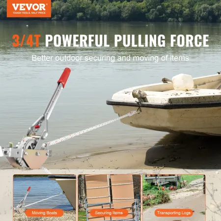 Rope Puller, 3/4 Ton (750 kg) Pulling Capacity, with 30.48 m of 1.52 cm dia. Rope, 2 Hook, Come Along Winch, Heavy Duty Ratchet 