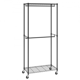 Heavy Duty Clothes Rack, Double Hanging Rods Clothing Garment Rack with Bottom and Top Storage Tier, Rolling Clothing Rack for
