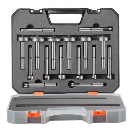 Forstner Bit Set, 16 Pcs Forstner Drill Bits Set, 1/4" to 1-5/8", Carbon Steel, with Universal Round Shank, Forstner Drill Bit