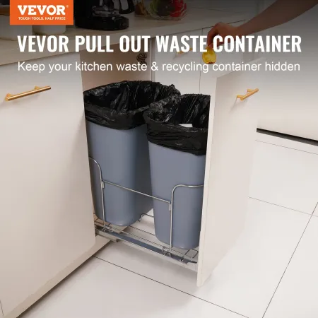Pull-Out Trash Can, 35Lx2 Double Bins, Under Mount Kitchen Waste Container with Slide and Door Mounting Kit, 110 lbs Load Capaci