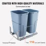 Pull-Out Trash Can, 35Lx2 Double Bins, Under Mount Kitchen Waste Container with Slide and Door Mounting Kit, 110 lbs Load Capaci
