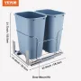 Pull-Out Trash Can, 35Lx2 Double Bins, Under Mount Kitchen Waste Container with Slide and Door Mounting Kit, 110 lbs Load Capaci