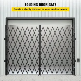 Double Folding Security Gate, 6-1/2' H x 12' W Folding Door Gate, Steel Accordion Security Gate, Flexible Expanding Security