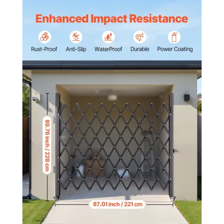 Single Folding Security Gate, 198 cm H x 229 cm W Folding Door Gate, Steel Accordion Security Gate, Flexible Expanding Security 