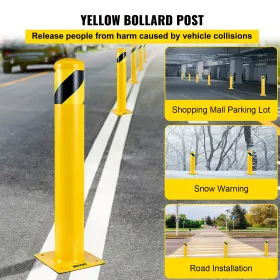 Safety Bollard, 48 Inch Height Bollard Post, 4.5 Inch Diameter Steel Pipe Safety Bollard Post, Yellow Steel Bollard, Steel