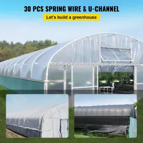Spring Wire and Lock Channel, 6.56ft Spring Lock & U-Channel Bundle for Greenhouse, 30 Packs PE Coated Spring Wire & Aluminum