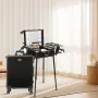 Makeup Train Case with Lock, Lighted Mirror, 4 Storage Trays, Brush Holder, Travel Cosmetic Organizer Box w/ Swivel Wheels, Prof