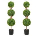 Artificial Topiaries Boxwood Trees, 48 inch Tall (2 Pieces), 3 Ball-Shape Faux Topiaries Plant with Planters, Green Feaux Plant