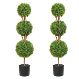Kunstige topiaries bukketræer, 48 tommer høje (2 stykker), 3 boldform faux topiaries plante med plantagere, grøn feaux plante