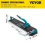 800 mm Tile Cutter Single Rail Manual Tile Cutter 3/5 in Cap w/Precise Laser Positioning Manual Tile Cutter Tools for Precision 