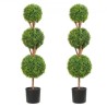 Artificial Topiaries Boxwood Trees, 48 inch Tall (2 Pieces), 3 Ball-Shape Faux Topiaries Plant with Planters, Green Feaux Plant