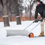 Snow Shovel with Wheels, 30 inch Snow Shovel for Driveway, Metal Snow Shovel Pusher for Snow Removal, Heavy Duty Shovel Pusher w