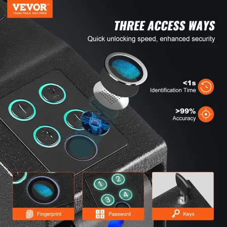 Mounted Gun Safe for Pistols, Biometric Gun Safe with Three Quick Access Ways of Fingerprints, Passwords and Keys, Handgun Safe 