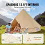 Canvas Bell Tent, 4 Seasons 4 m/13.12 ft Yurt Tent, Canvas Tent for Camping with Stove Jack, Breathable Tent Holds up to 6 Peopl