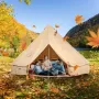 Canvas Bell Tent, 4 Seasons 4 m/13.12 ft Yurt Tent, Canvas Tent for Camping with Stove Jack, Breathable Tent Holds up to 6 Peopl