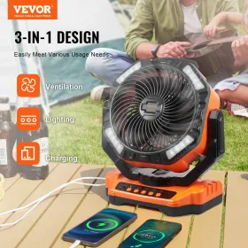 330.2mm Portable Fan Rechargeable with LED Lantern 4 Speeds Swivel Timer